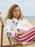 White Bomber Jacket with Surf Embroidery