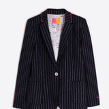 Navy Pinstripe Jacket with Embroidery