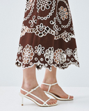Broderie trousers in chocolate brown and ivory