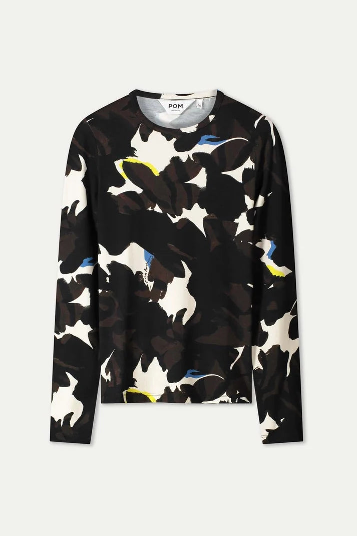 Brown long sleeve top with bovine print