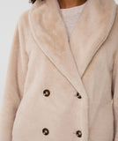 Double breasted faux fur coat in sand