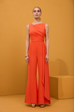 Long jumpsuit with overlay in orange