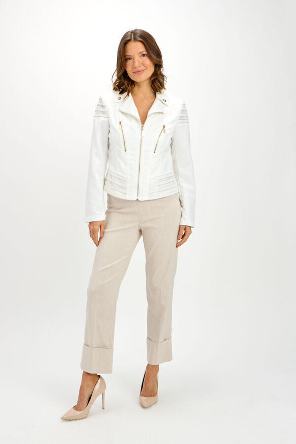 Off white biker jacket with diamante trim