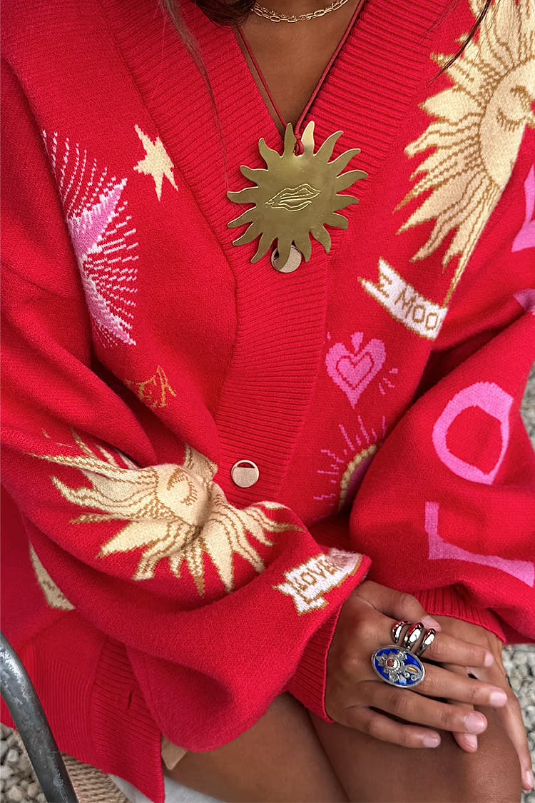 Red Mystical Moon Cardigan