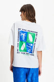 Oversized White T-shirt with seaside motif