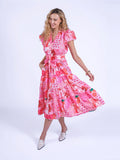 “Nice” dress in pink patch pattern.