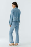 Oversized denim jacket with elaborate eyelet embroidery