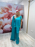 Turquoise 3 piece in satin effect fabric