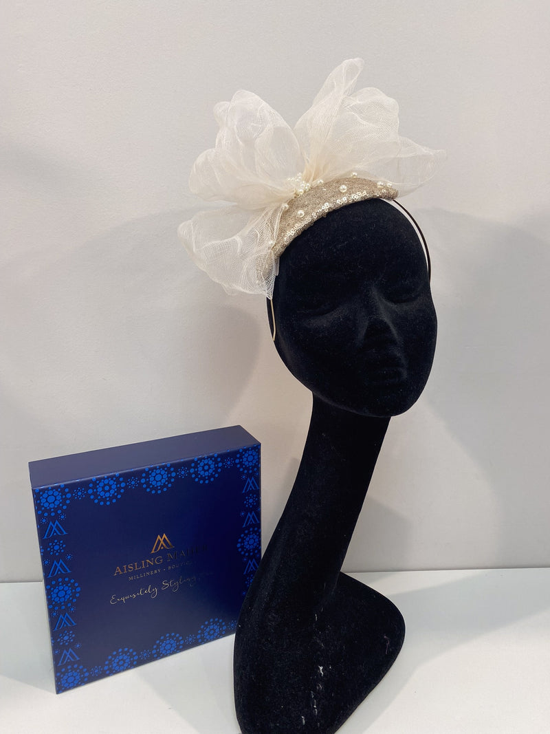 Champagne and Cream  Headpiece with Pearls Detail