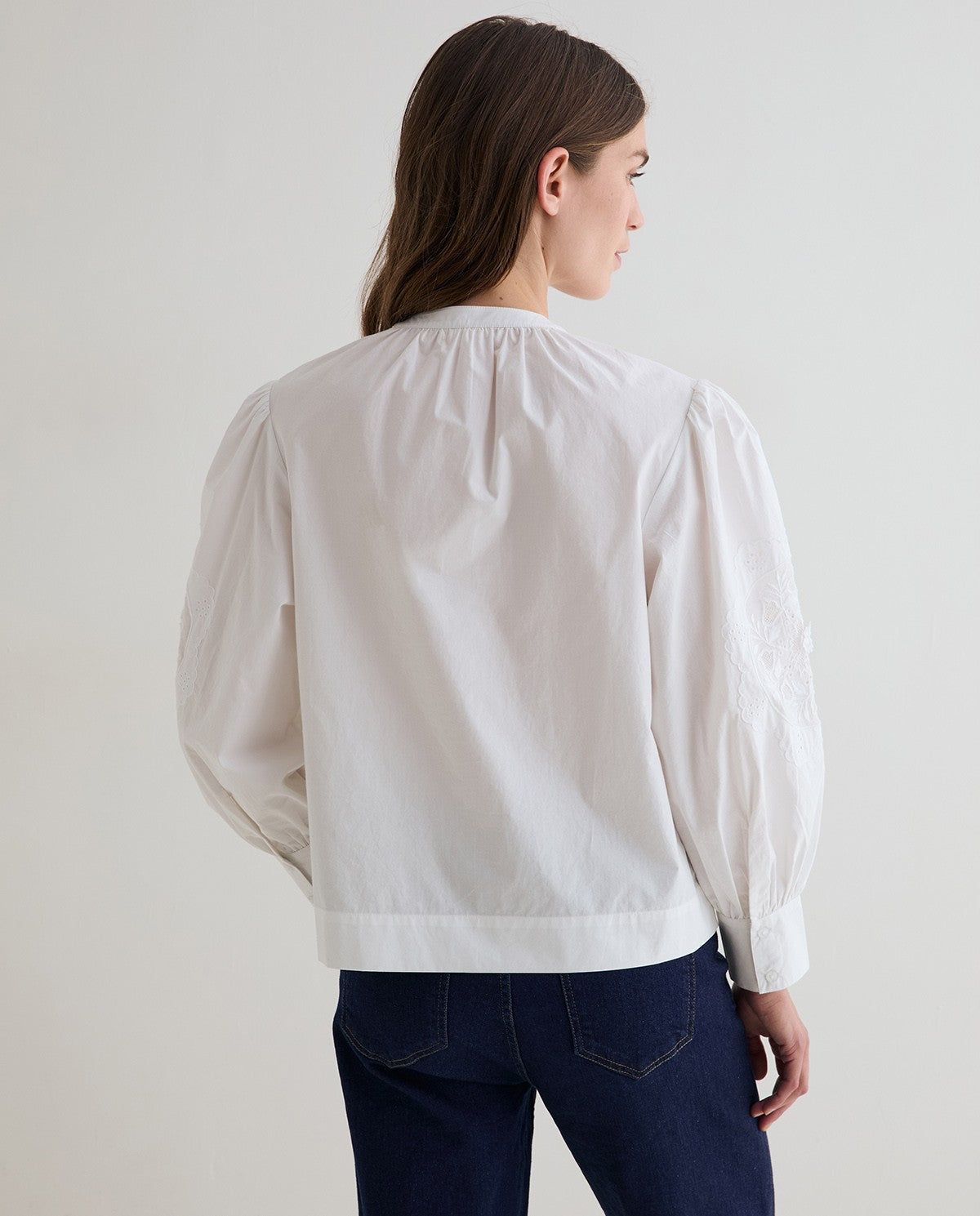 White Cotton Shirt with Embroidered Sleeve