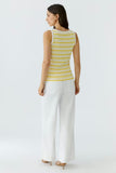 Tank top in off white and yellow with hand stitched beads