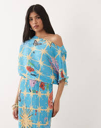Gaia Plisse Dress in Azul Celestial Print