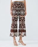 Broderie trousers in chocolate brown and ivory