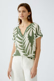 Green and Beige Palm Print top