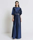 Satin maxi dress in midnight blue