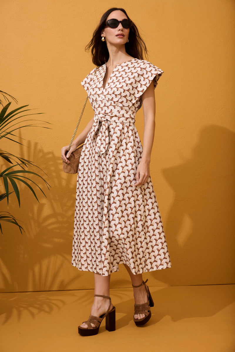 Cream and Brown Design Dress
