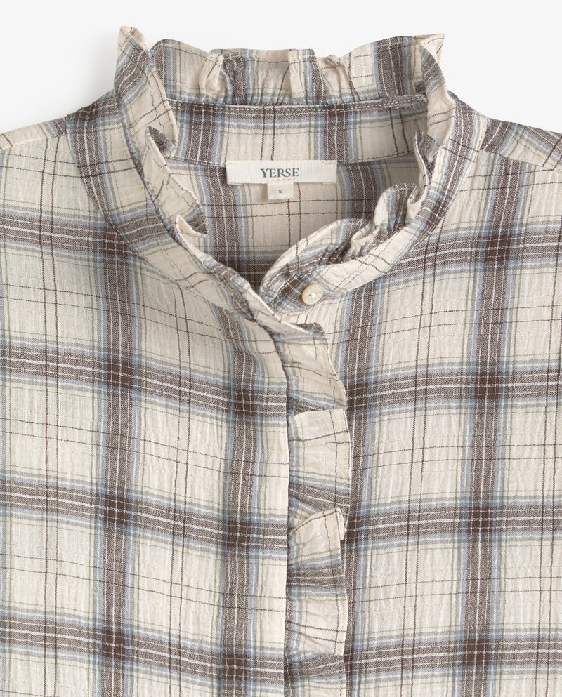 Check Shirt with Frill Collar
