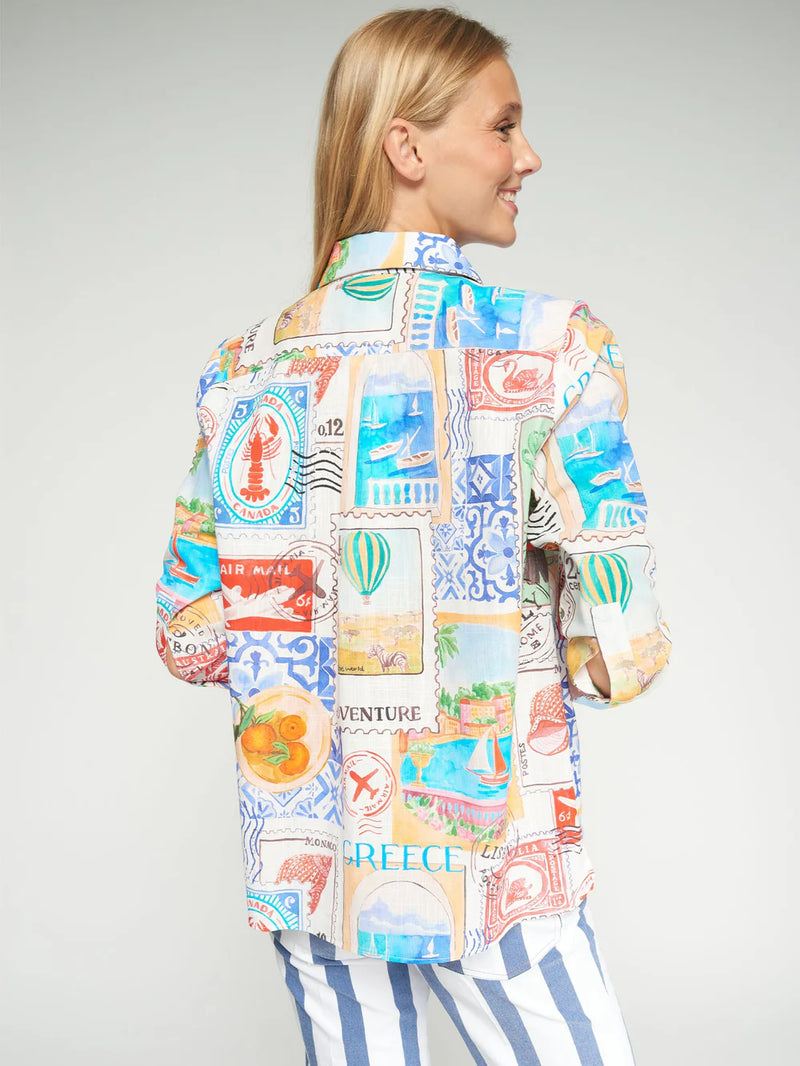 Shirt with Travel Stamp Print