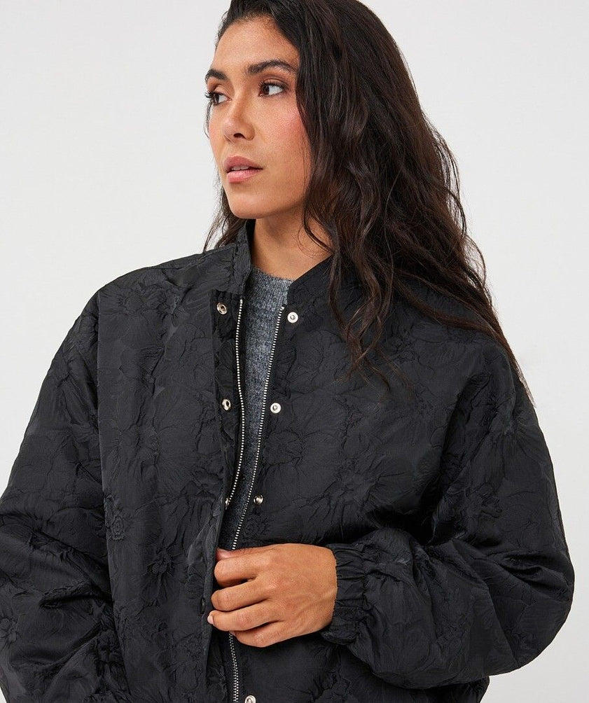 Black Brocade Bomber Jacket