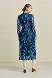 Blue feathers print mesh dress