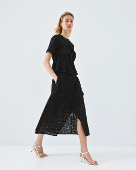 Black lace button through top