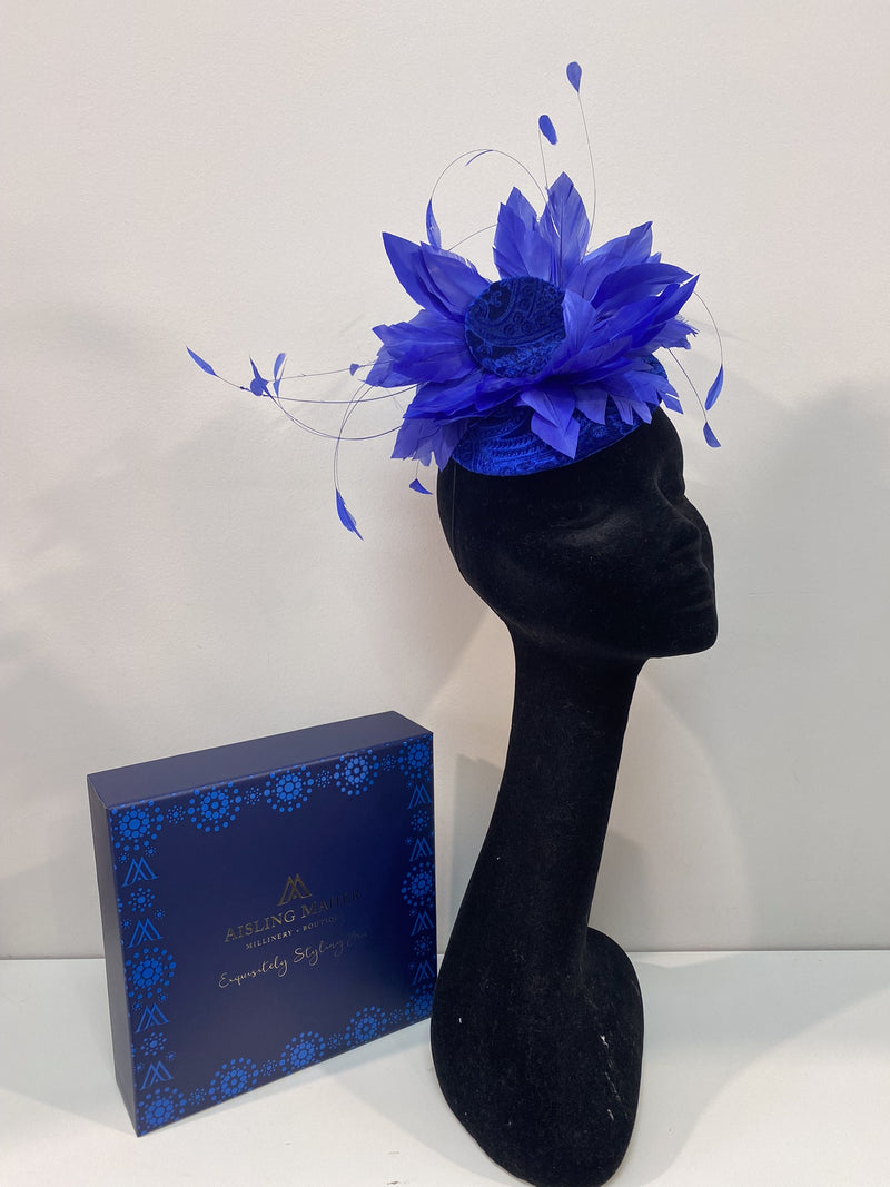 Blue Velvet and Feather Headpiece