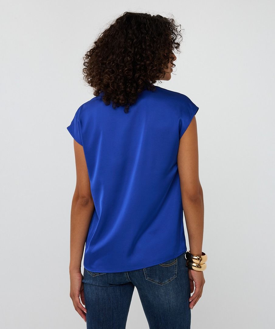 Blue Satin Feel Vneck Top