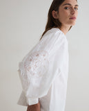 White Cotton Shirt with Embroidered Sleeve