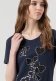 Navy T Shirt With Black Sequin Bows