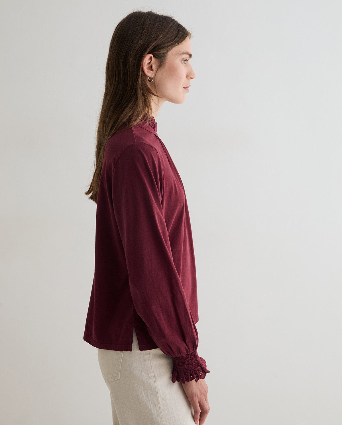 Burgundy Top with Frill At the neck