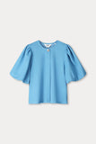 Light blue top with round neck and puff sleeves
