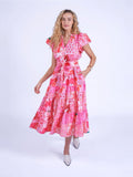 “Nice” dress in pink patch pattern.