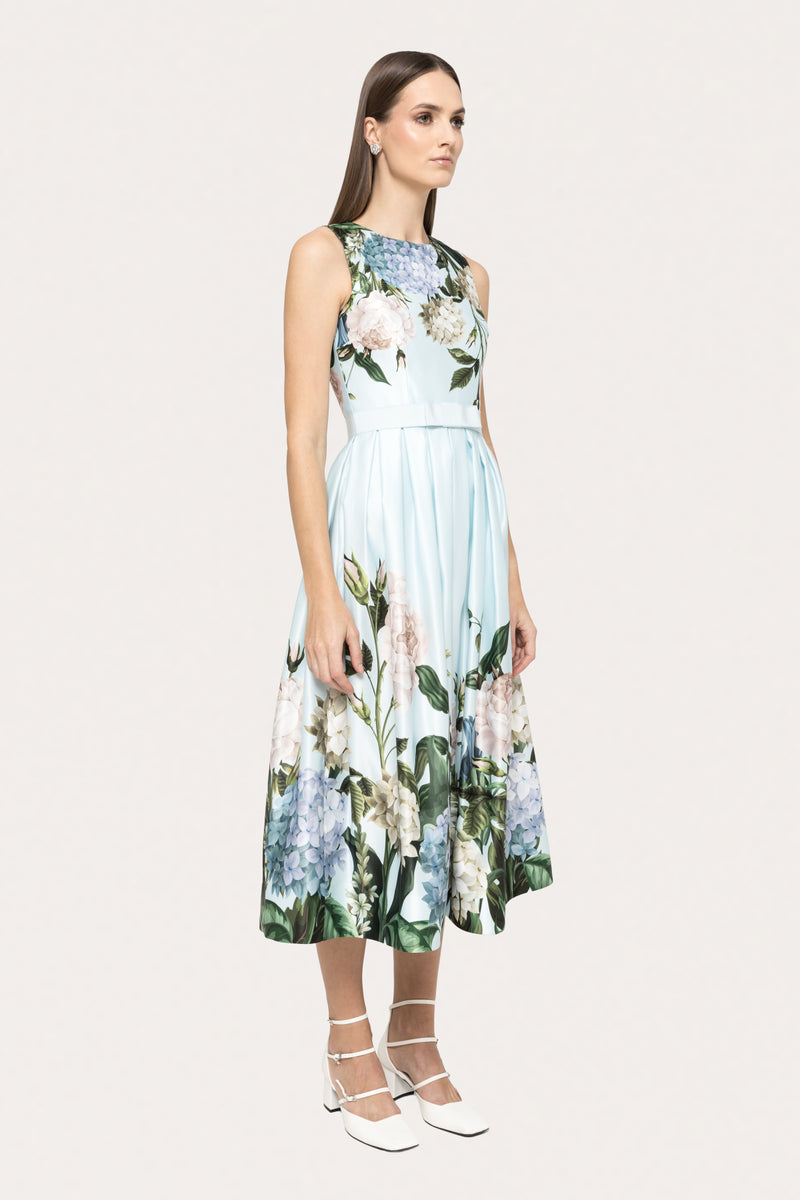 Printed Taffeta Midi Dress