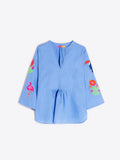 Blue Embroidered Linen Top