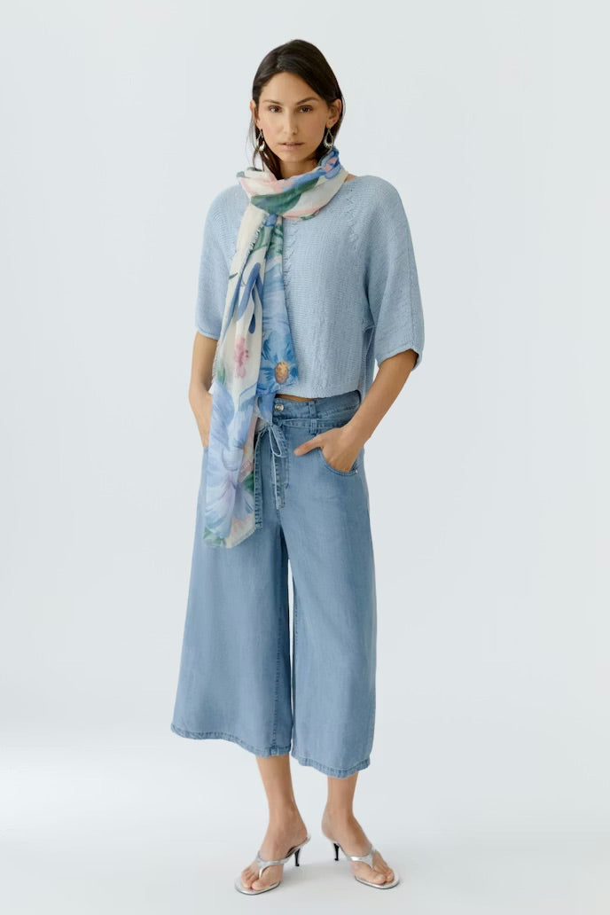 Scarf/shawl in off white, blues and blush pink