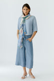 Scarf/shawl in off white, blues and blush pink
