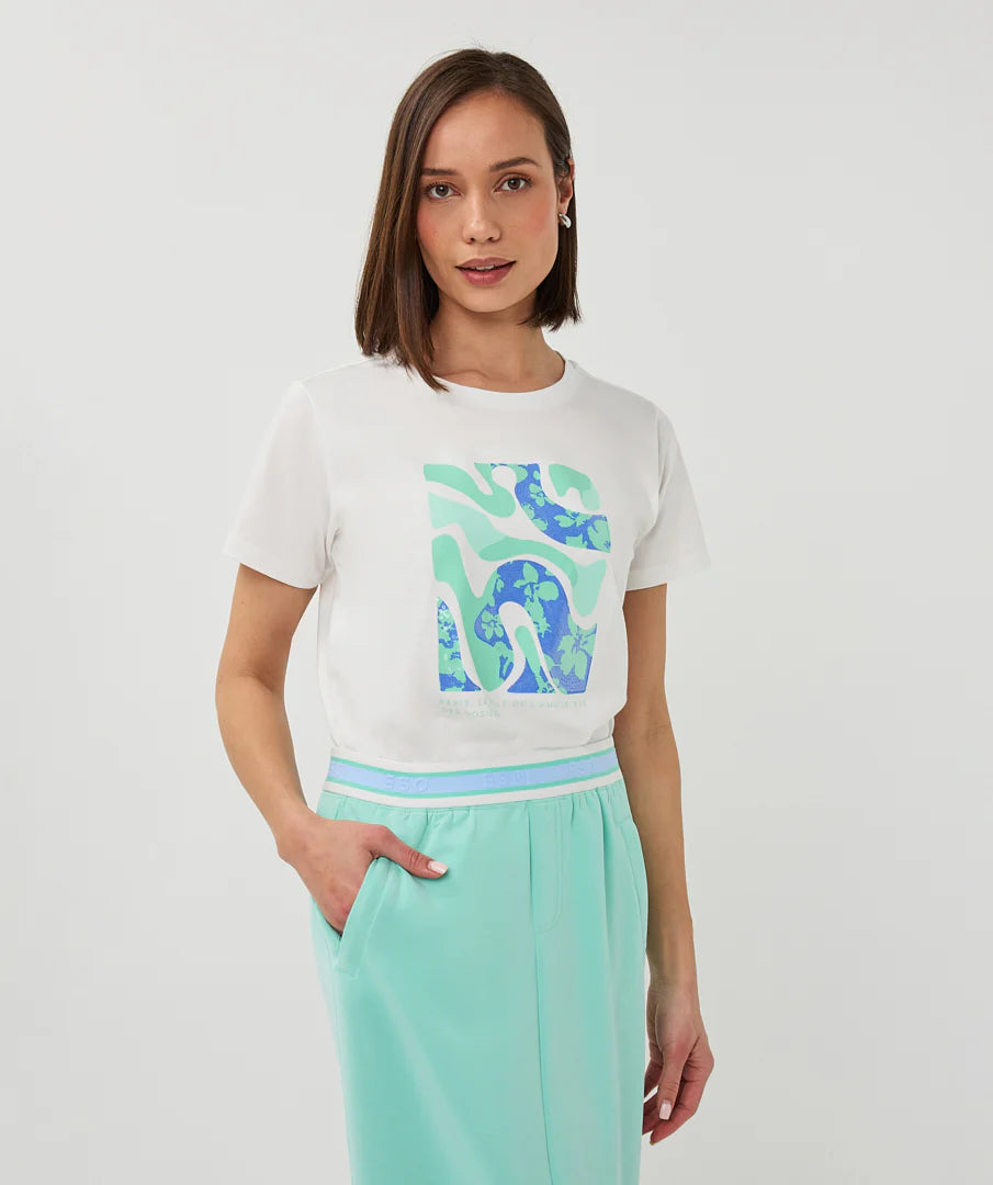 Blue and Mint Print T shirt