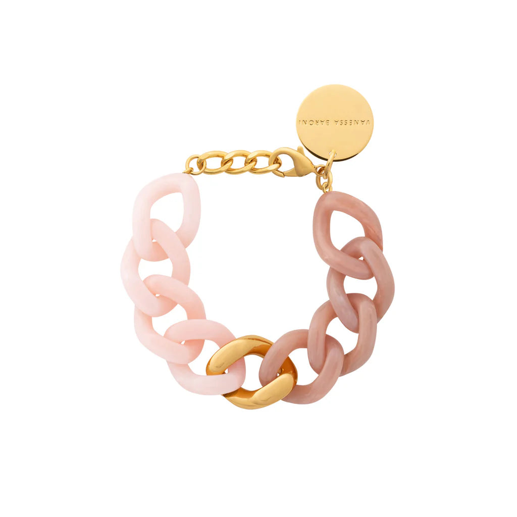 Flat bracelet in gold with blush marble