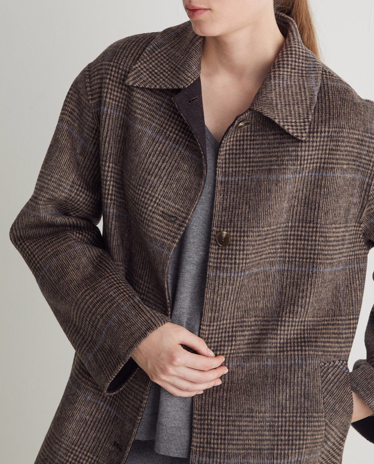 Handmade check wool coat in brown