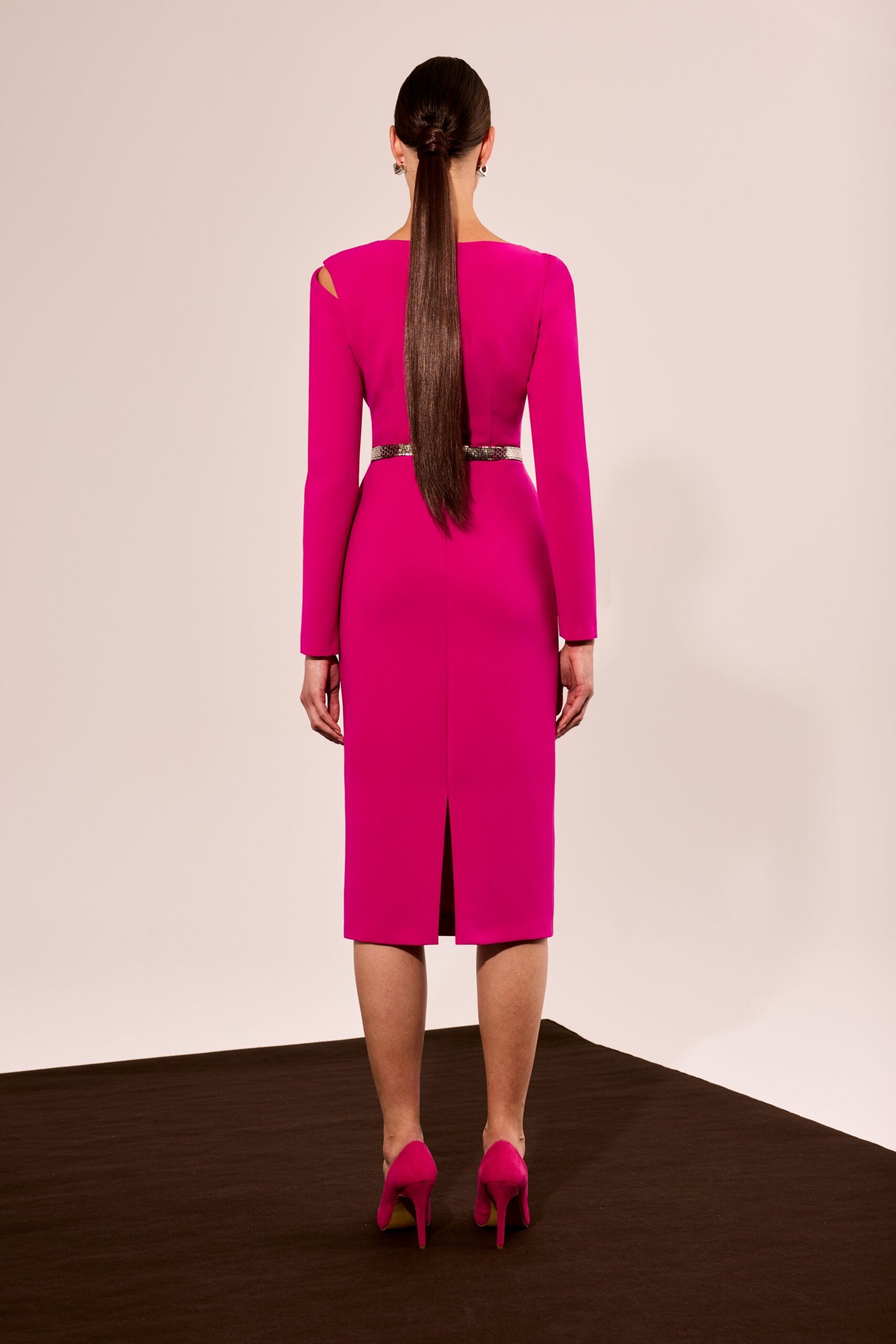 Fuschia Dress with Silver Belt Embellishment