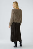 Cropped sweater in fringe yarn in smoky taupe