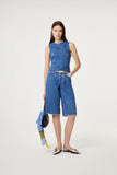 Wide leg knee length denim shorts
