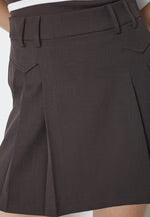Pleated mini skirt in dark brown