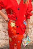 Celestial cardigan in tomato red