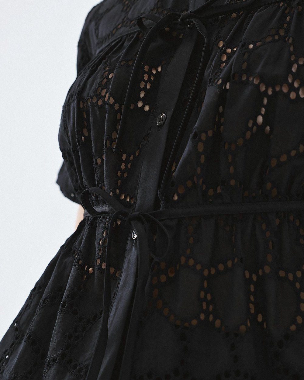 Black lace button through top