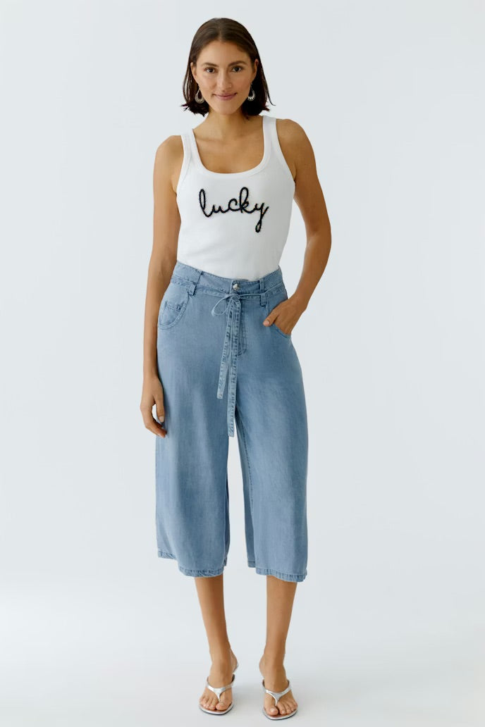 Embroidered off white tank top