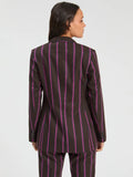 Brown striped wool jacket with stripes in fuschia and blue.