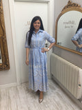 Blue Cotton Dress with Ivory Trimmed Broderie Anglais