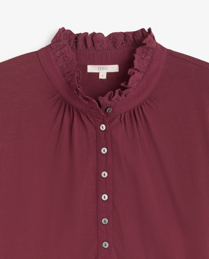 Burgundy Top with Frill At the neck
