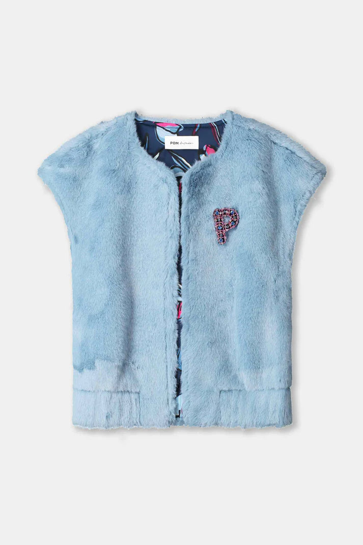 Gilet in light blue faux fur